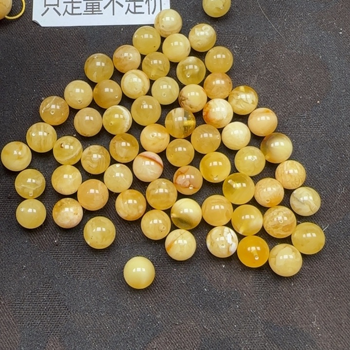 蜜蜡未镶嵌珠宝奇石天然微瑕白花圆珠卡11一对