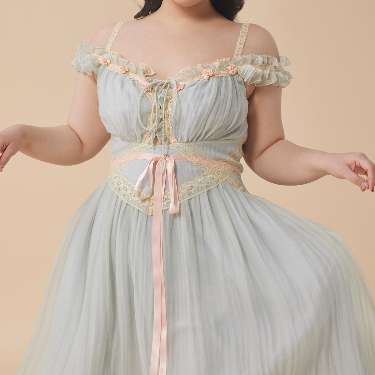 LaceMade大码女装 仲夏奥兹国 法式淑女风绑带蕾丝吊带仙女连衣裙