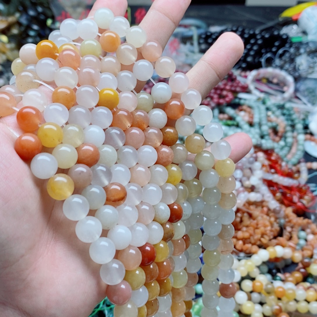 未镶嵌玛瑙/玉髓珠宝半成品一条天然10mm白体金丝玉圆珠