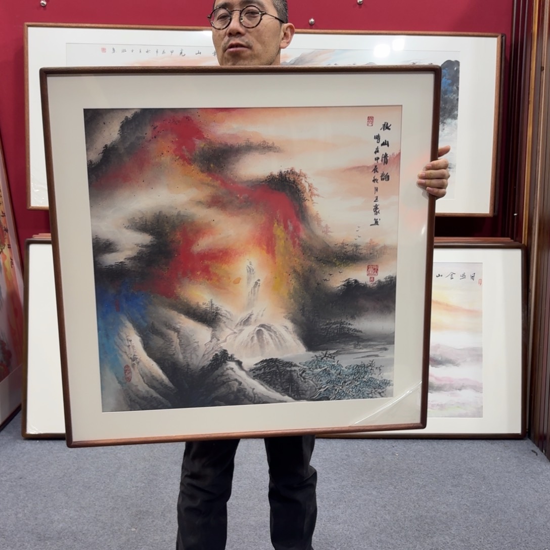 国画带框绘画80/80尺寸