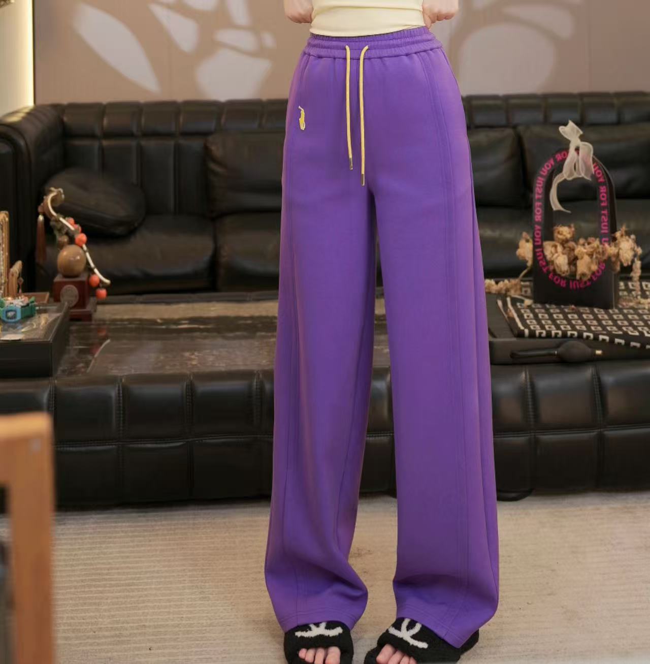 显高显瘦显腿长休闲裤女百搭裤子509171中高腰直筒宽松垂感抽绳