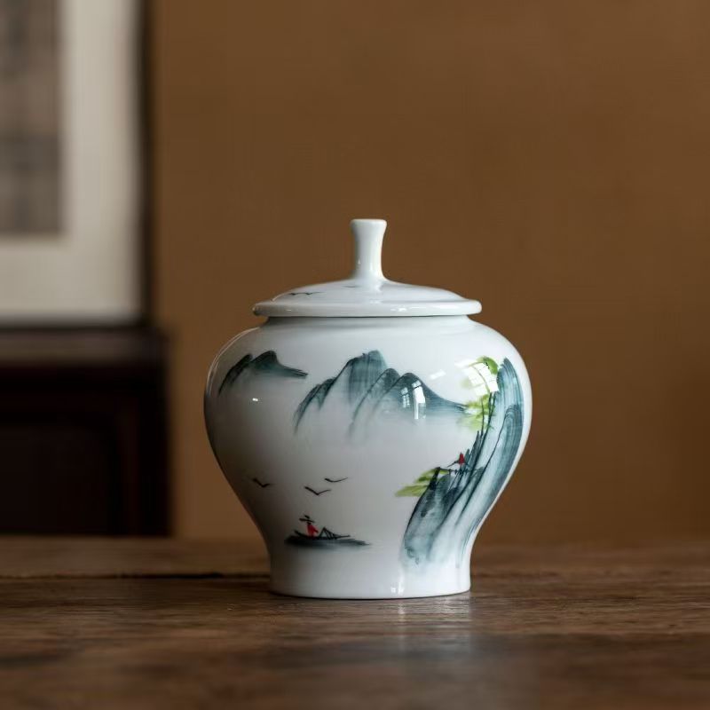 景德镇/陶瓷/山水茶叶罐