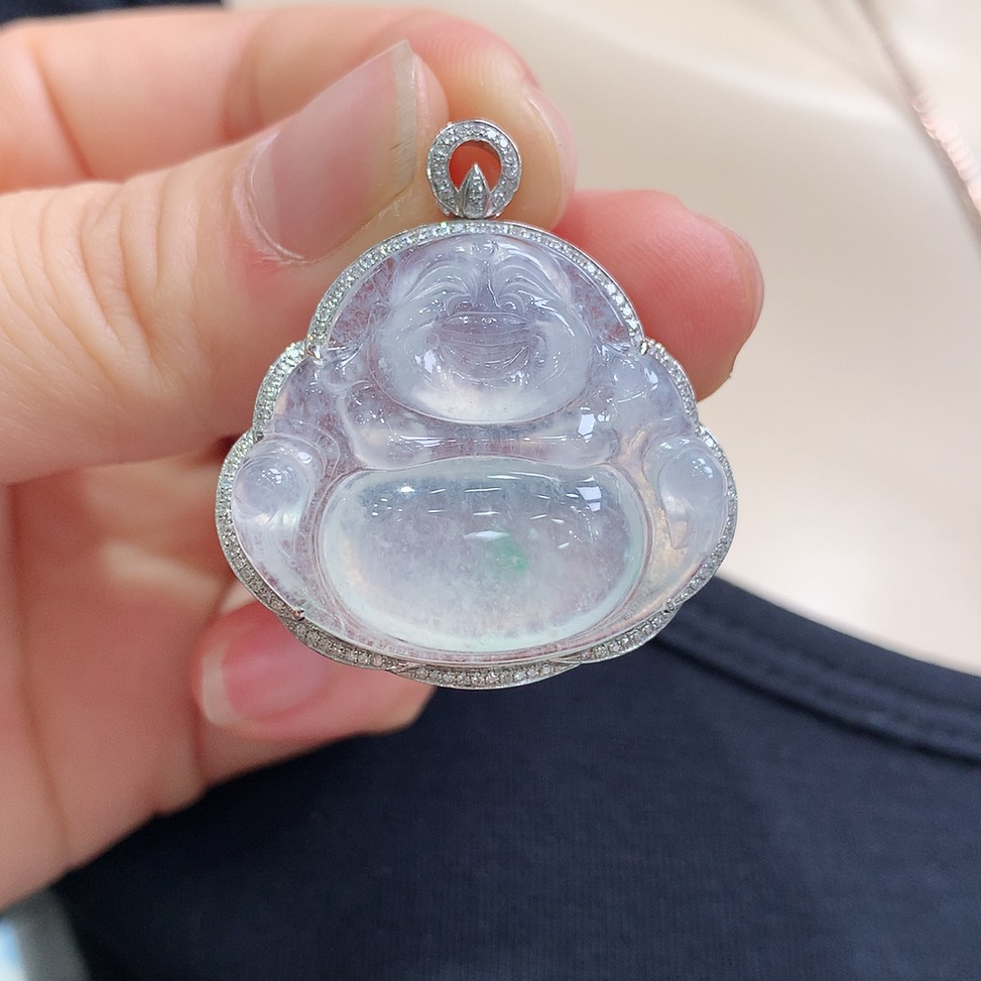 翡翠18K金镶嵌颈饰佛公