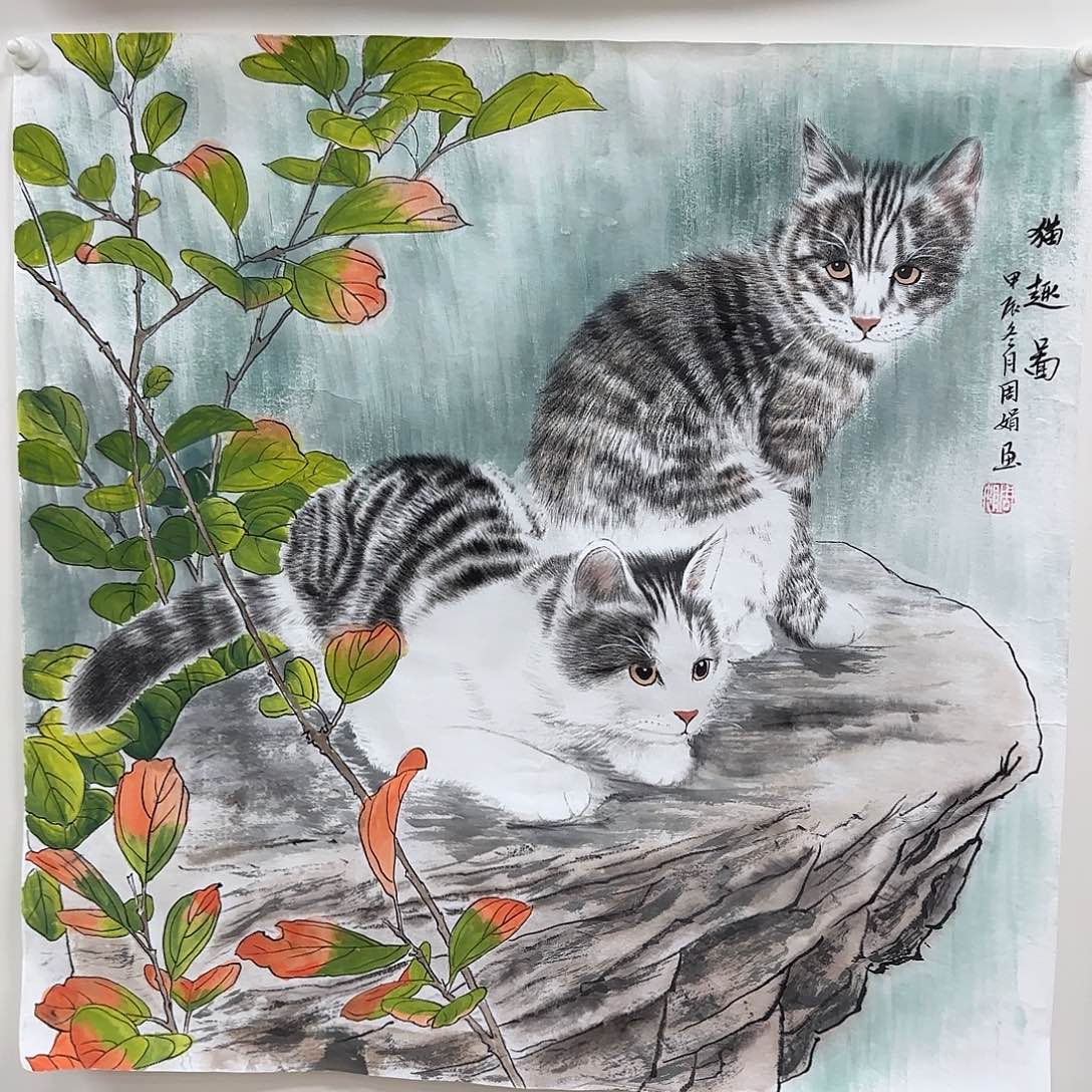 国画尺寸70X70手绘作品 