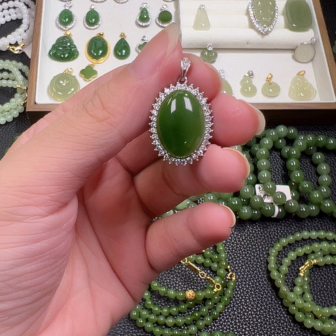 和田玉（碧玉）银S925镶嵌颈饰