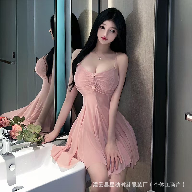 星动性感内衣激情诱惑小胸吊带睡衣纯欲战袍睡裙套装短裙显瘦气质