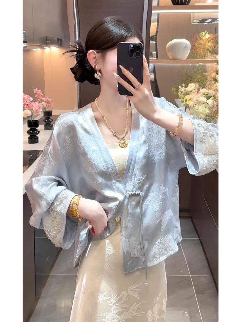 ①直播新中式扣号专拍气质套装夏季提花复古时尚宽松百搭中国风