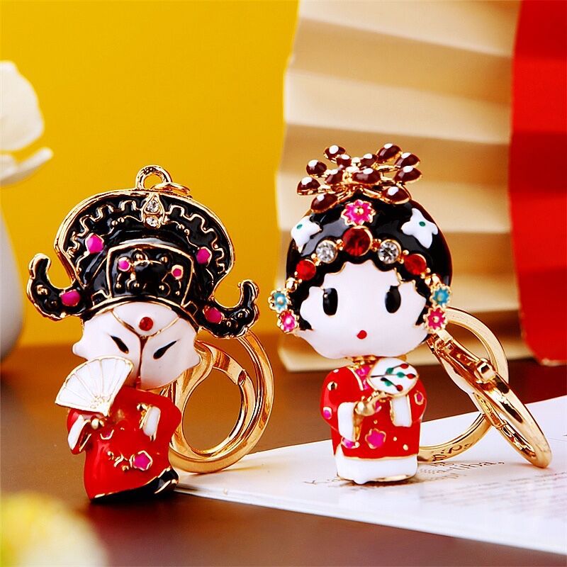 国粹戏曲花旦武生汽车钥匙扣女包包挂件钥匙链圈创意镶钻礼品