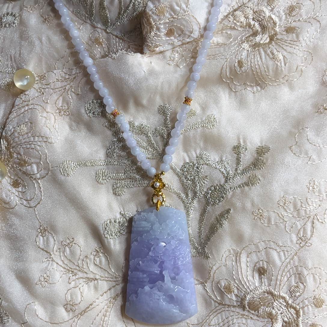 翡翠未镶嵌颈饰冰紫