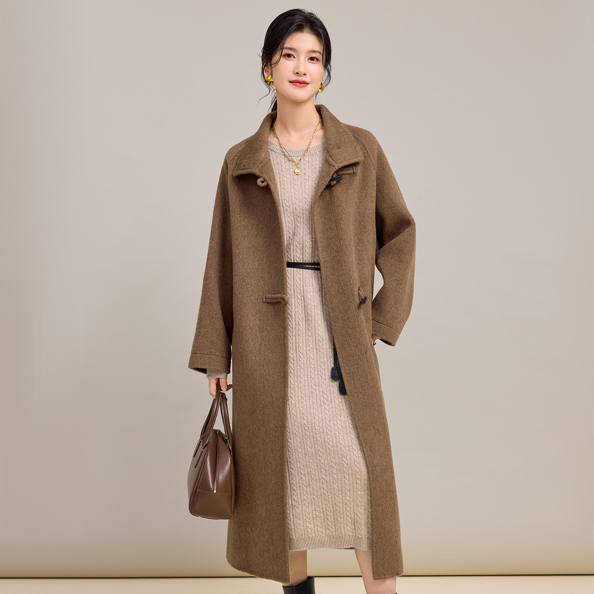 金菊【羊毛大衣】25秋冬新款立领盘扣设计复古文艺宽松女式长款外套