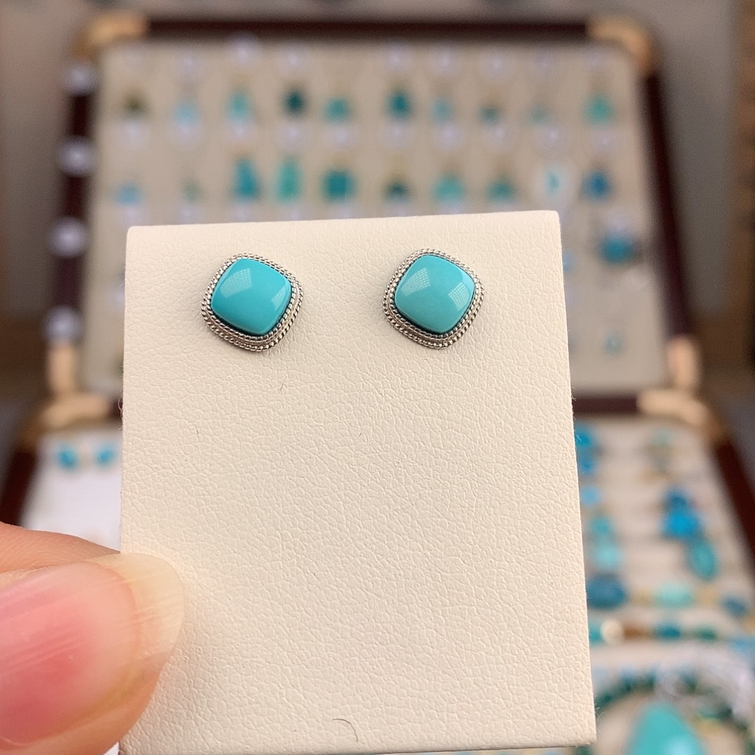 绿松石银S925镶嵌耳饰