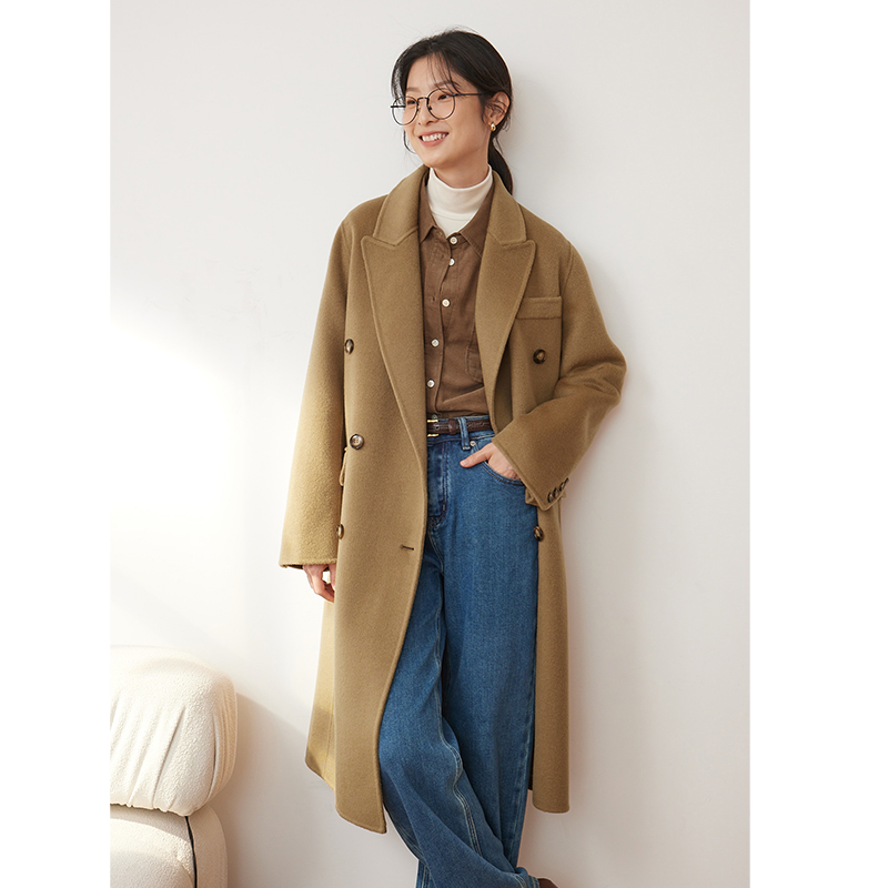 清仓【1022】双排扣毛呢外套秋冬宽松中长款双面呢大