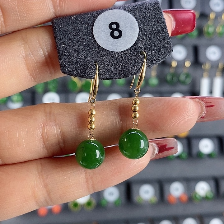 和田玉耳饰18K金镶嵌