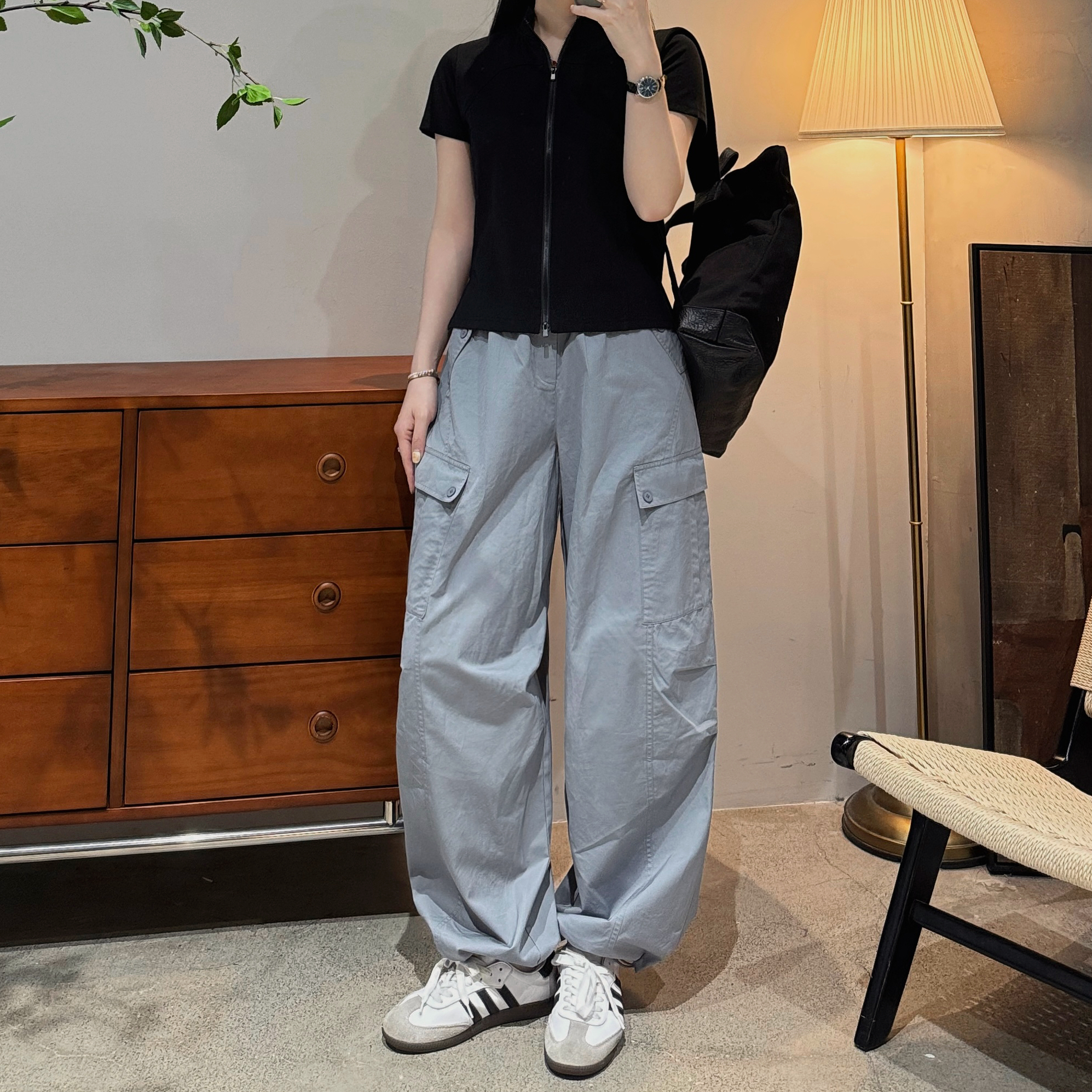 今婷气球工装裤子女款爆款2025新款夏季白色薄款休闲裤-M25201330