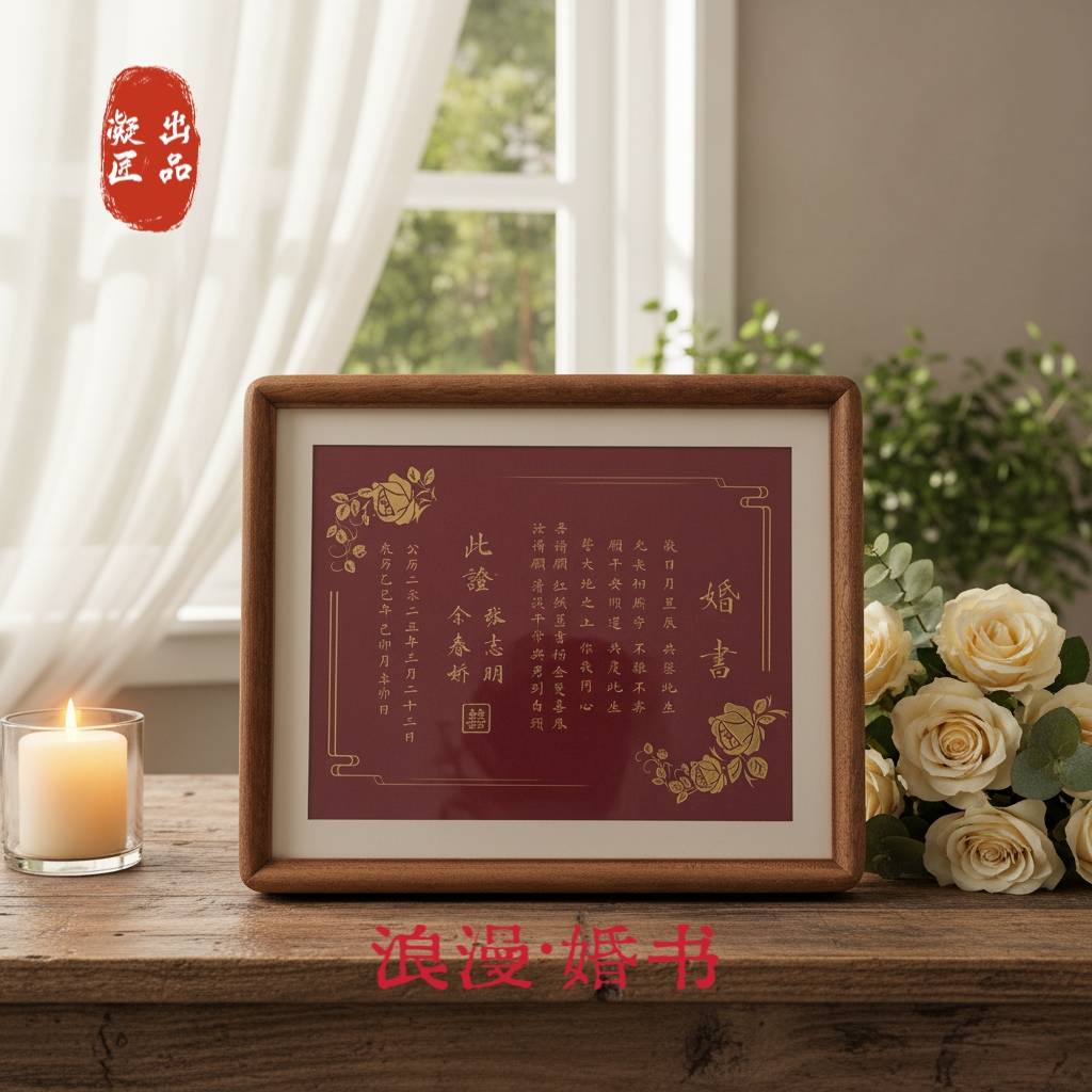 凝匠中国风高级感定制铜板婚书摆台新人闺蜜结婚diy摆件