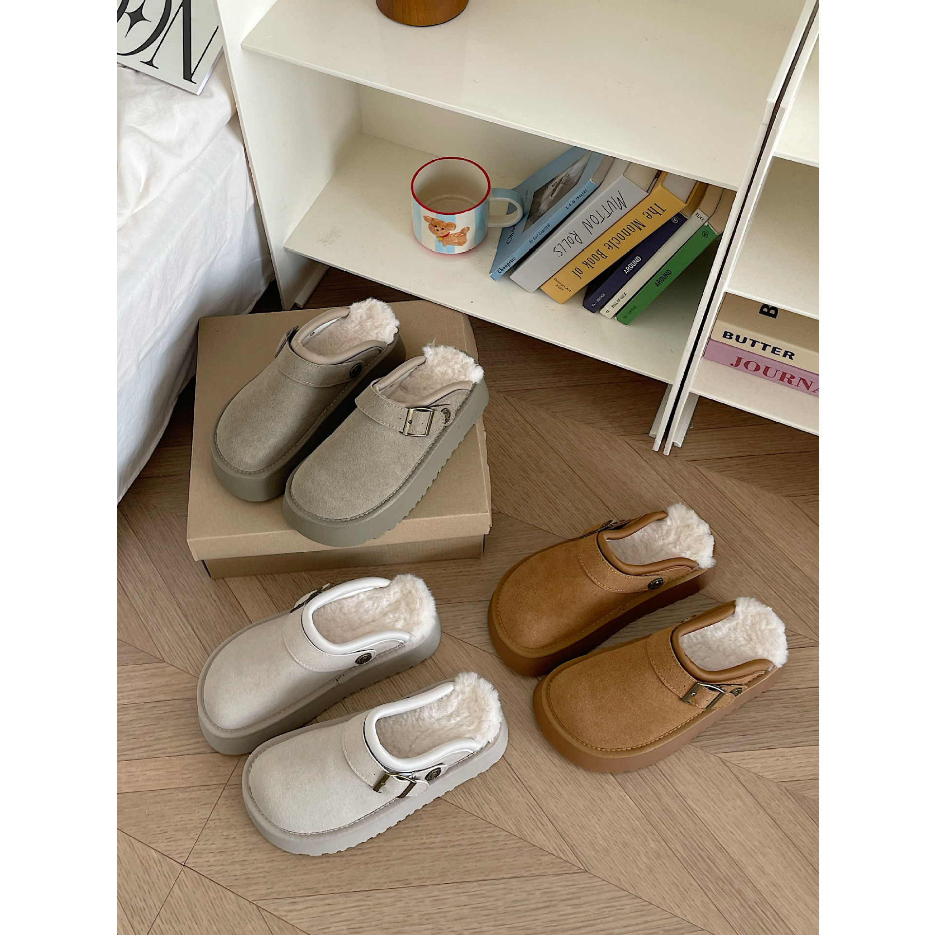 锦觅 包头半拖博肯棉鞋女外穿2024冬新款加绒后跟带保暖棉拖鞋女