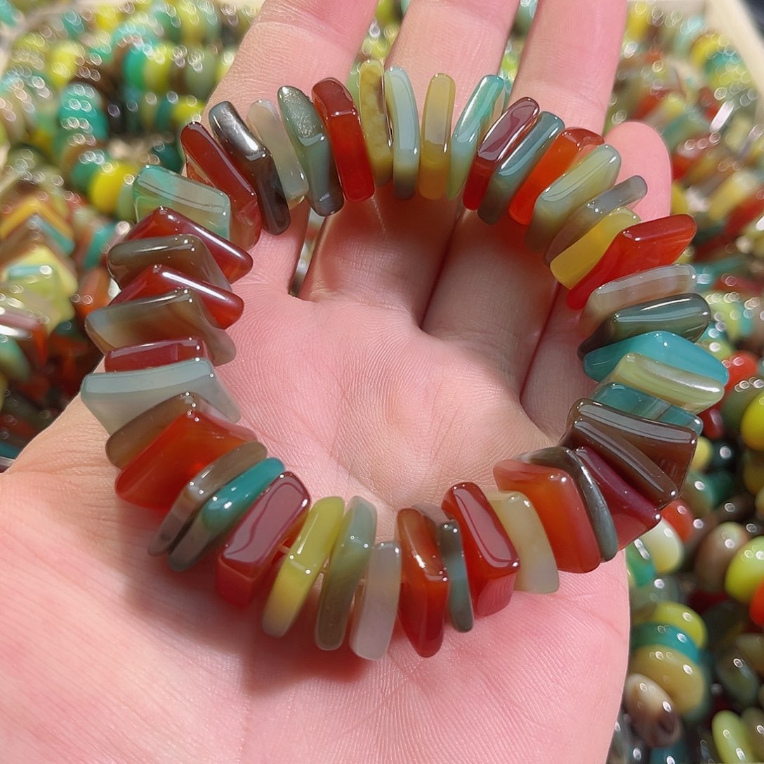 玛瑙/玉髓未镶嵌珠宝半成品玛瑙方块手串16mm