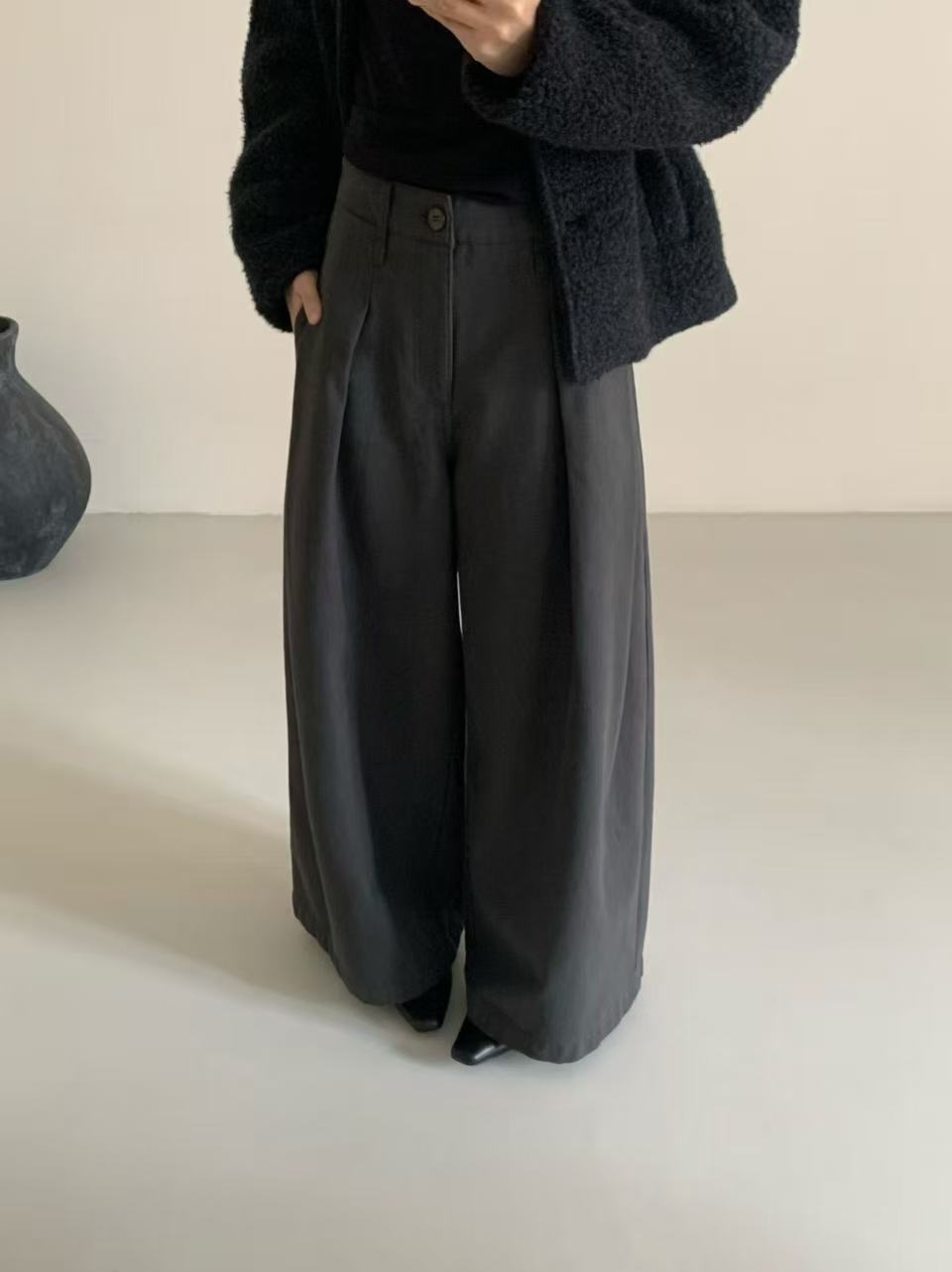 【5960】冬季潮流爆款复合加毛九分阔腿裤百搭裤长98起反洗反晒勿泡