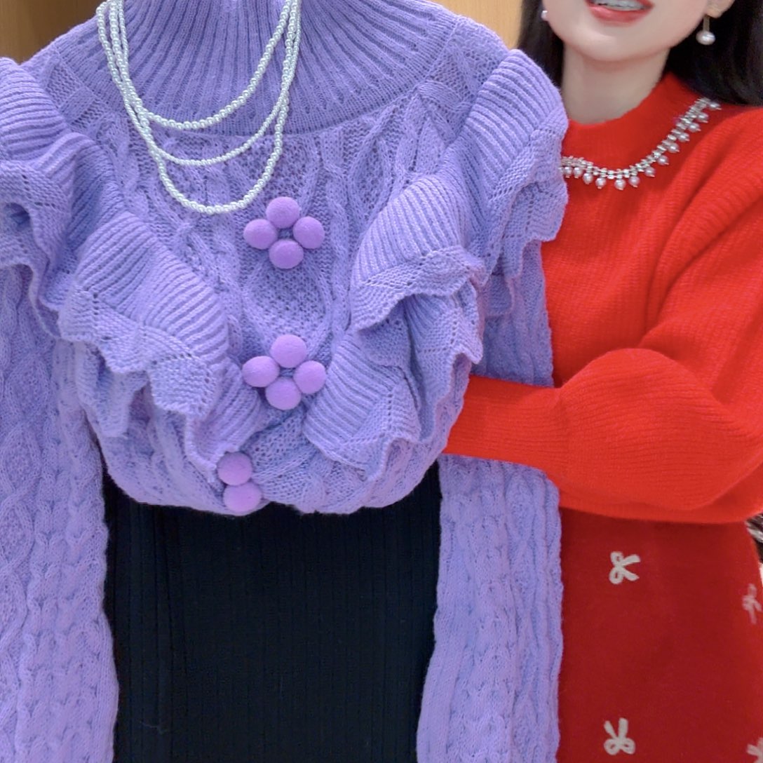 女装新潮流时尚新时尚紫色毛衣