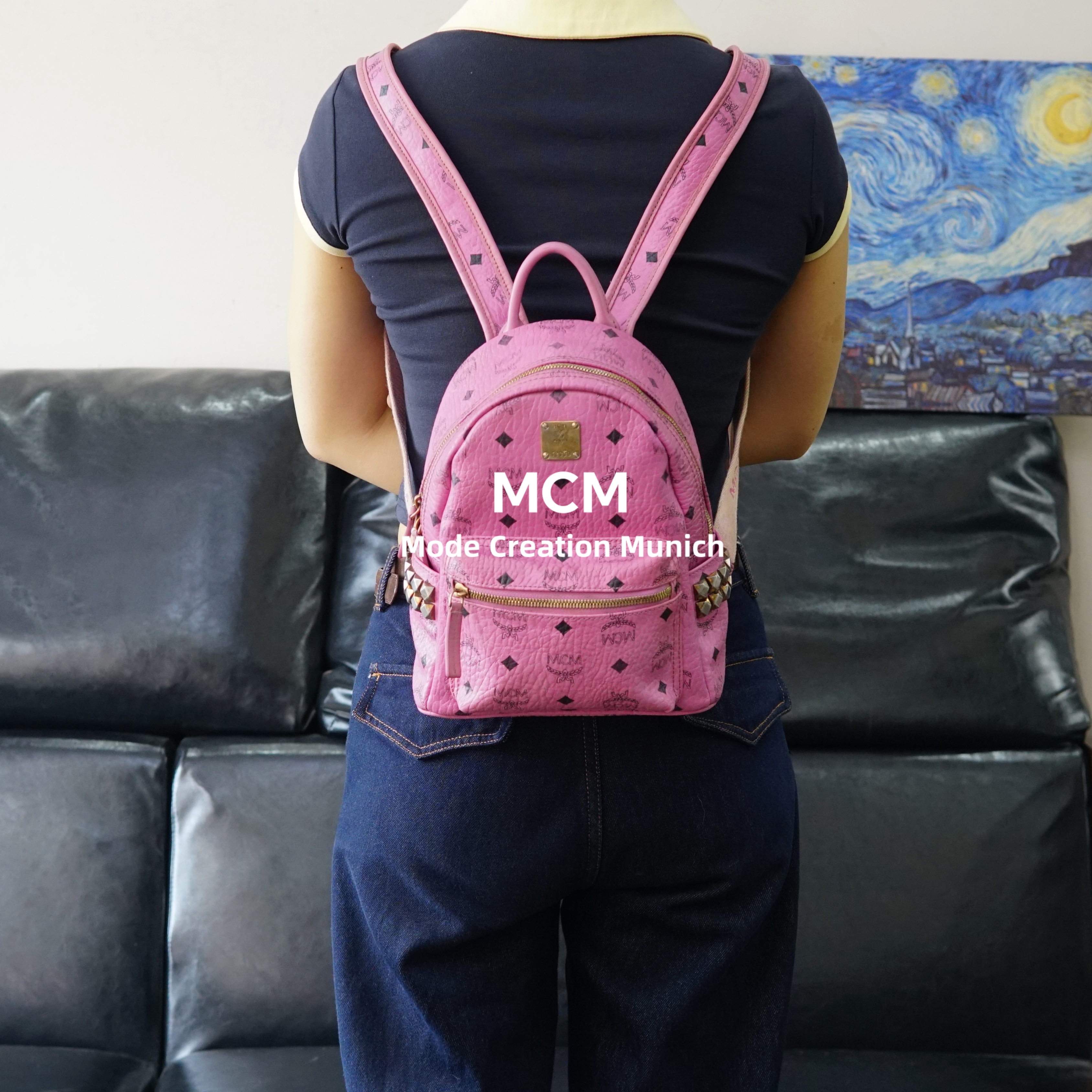 95新 MCM 粉色双肩书包/SD05629017/9017