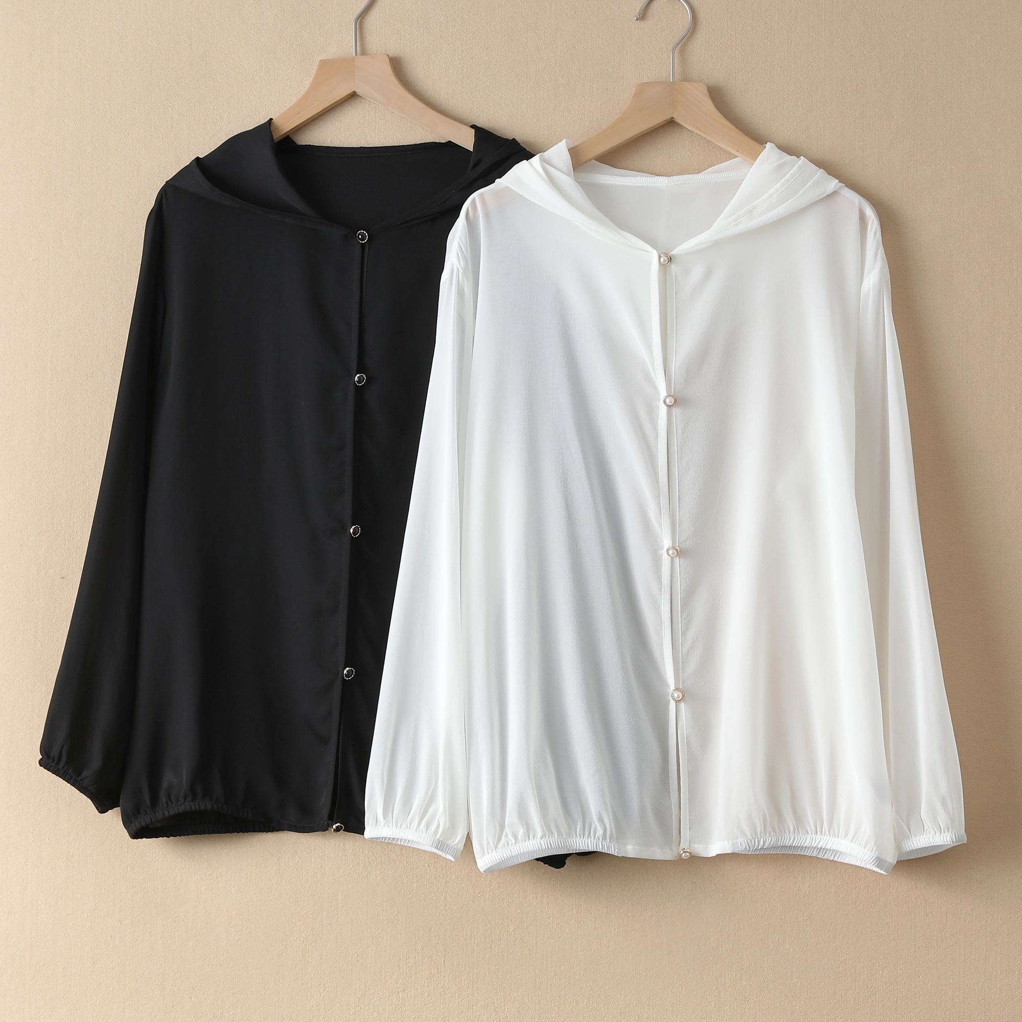 桑蚕丝乔其纱连帽防晒外套