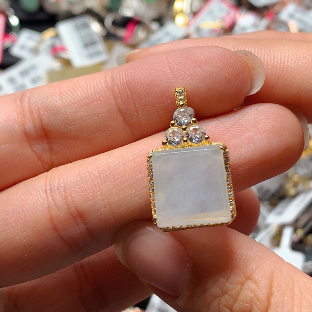 翡翠戒指银S925镶嵌天然翡翠吊坠