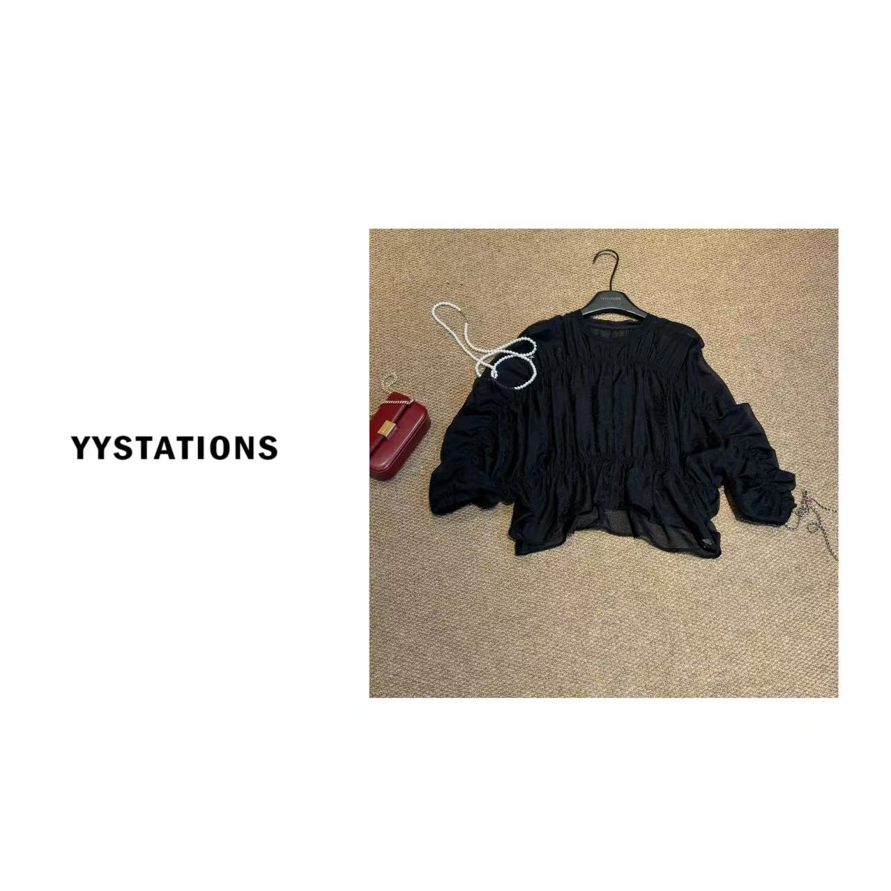 YYSTATIONS 【情人！】灯笼袖褶皱设计感套头防晒上衣-25070