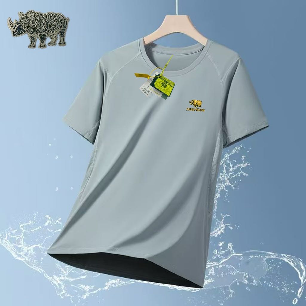 休士顿犀牛  2566爆款男士新款水柔小皱冰感锦氨短袖【透气不粘身】