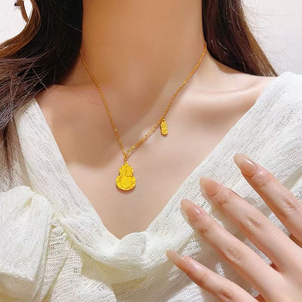 铜合金项链 铜合金新中式爆闪碎碎冰福字葫芦女简约爆闪葫芦项链