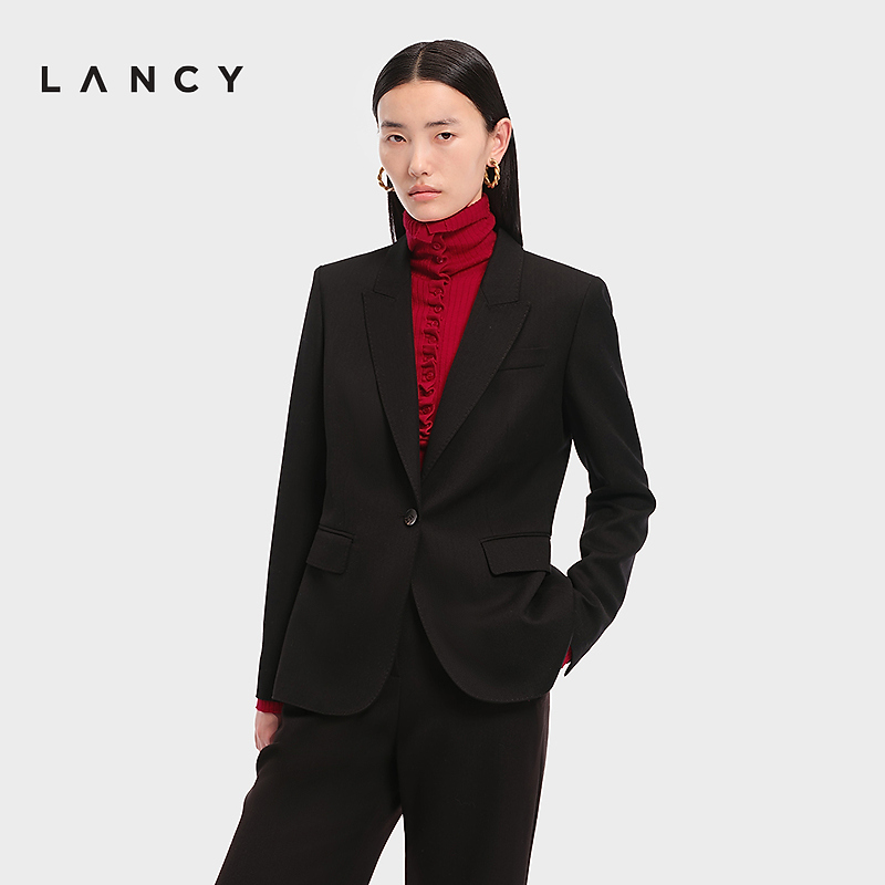 【羊毛】LANCY/朗姿2026春新款职业通勤西装外套女简约正装黑西服