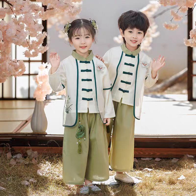 （兰花鹤）汉服长袖中国风中秋套装刺绣春夏款古风幼儿园表演服