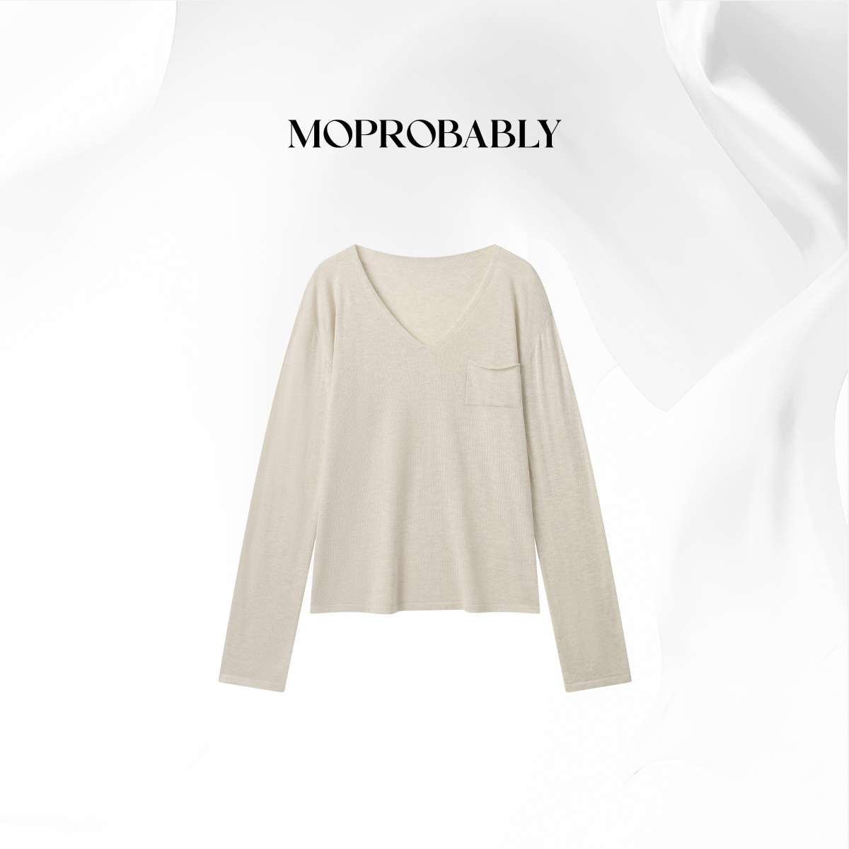 Moprobably贝贝「纤领」“绵羊毛”V领侧口袋薄感毛衣B5376005