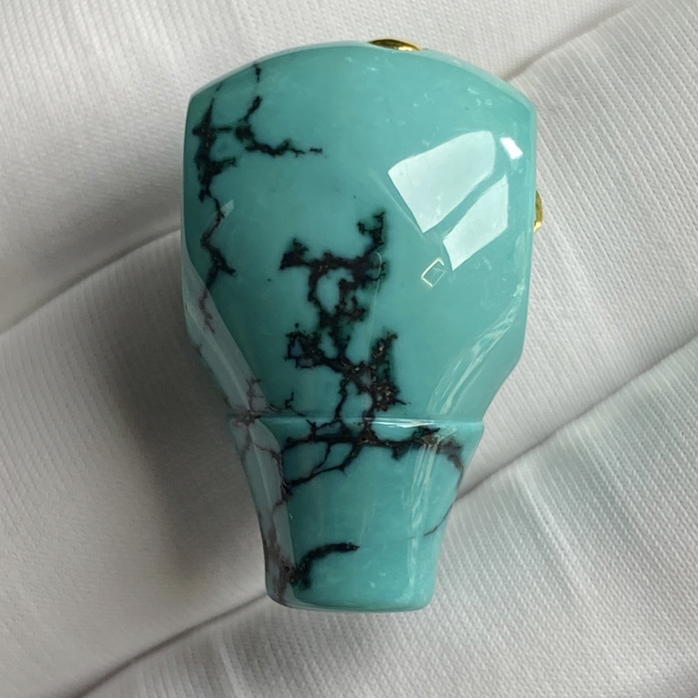 尺寸14.5mm高瓷瓷釉级水草纹三通原矿绿松石