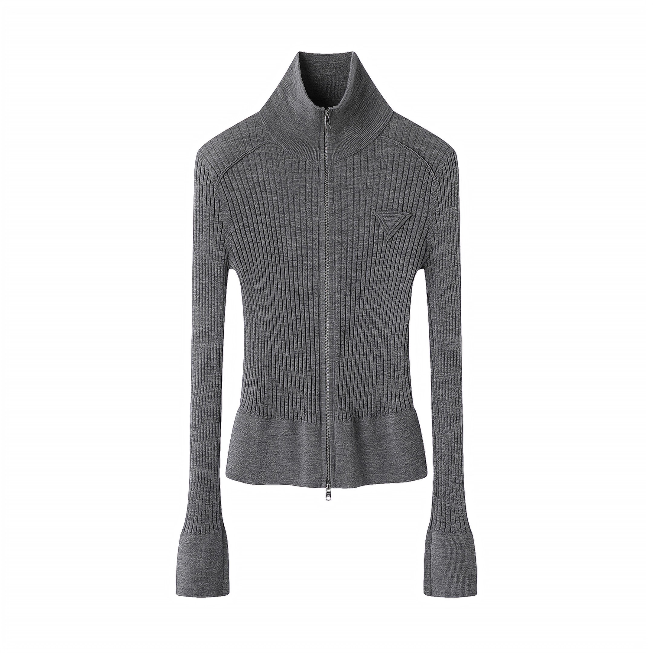 艾家商场轻奢同款定制2025秋新款百搭修身拉链薄针织开衫上衣3051