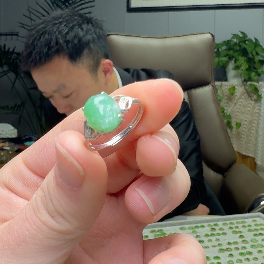 翡翠银S925镶嵌戒指天然