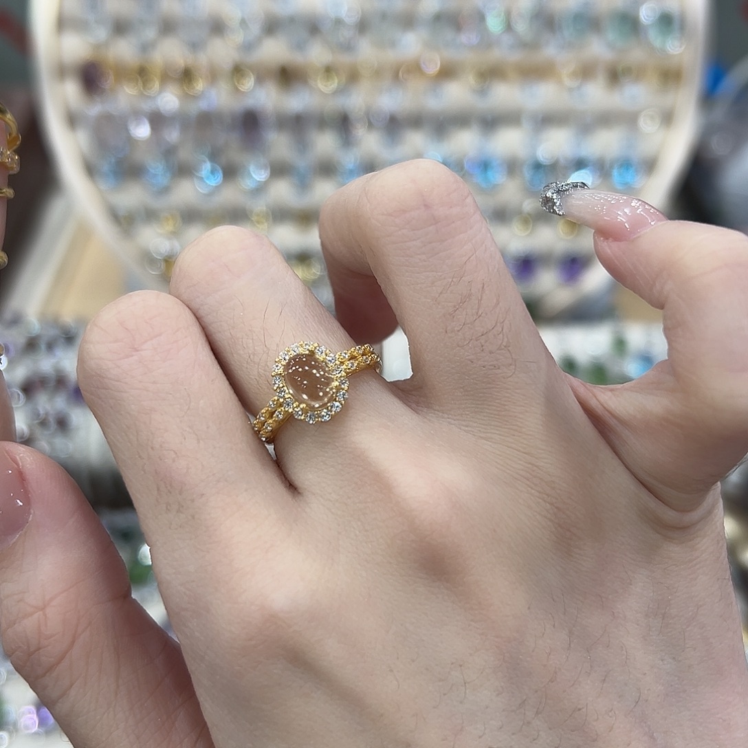 黄晶戒指银S925镶嵌