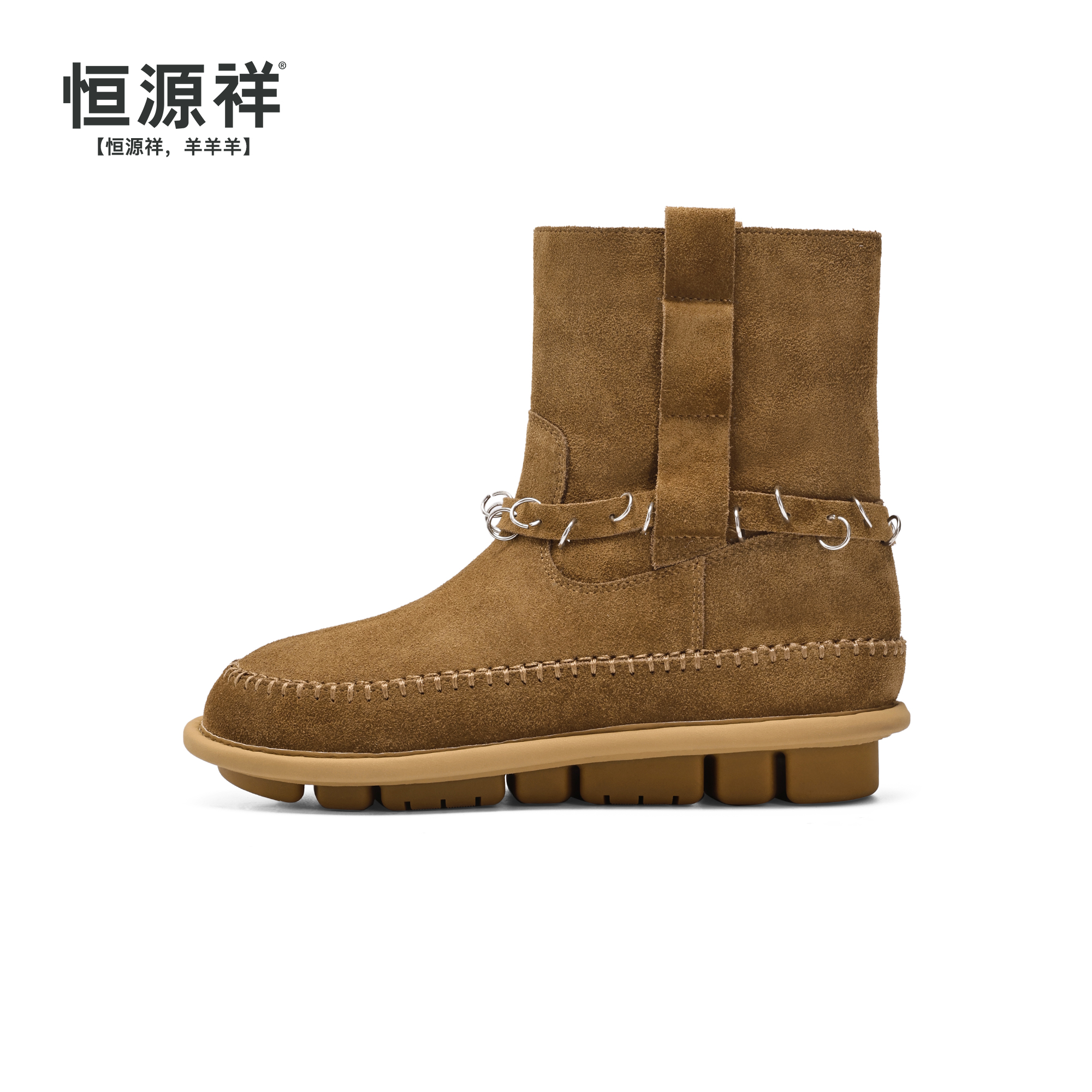 恒源祥【表弟】雪地靴女厚底增高羊毛加绒保暖短款靴子  5601