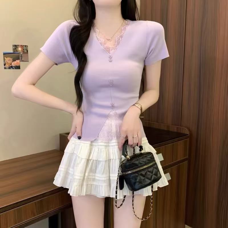 2025春夏女装新针织打底针织衫百搭设计修身上衣6584