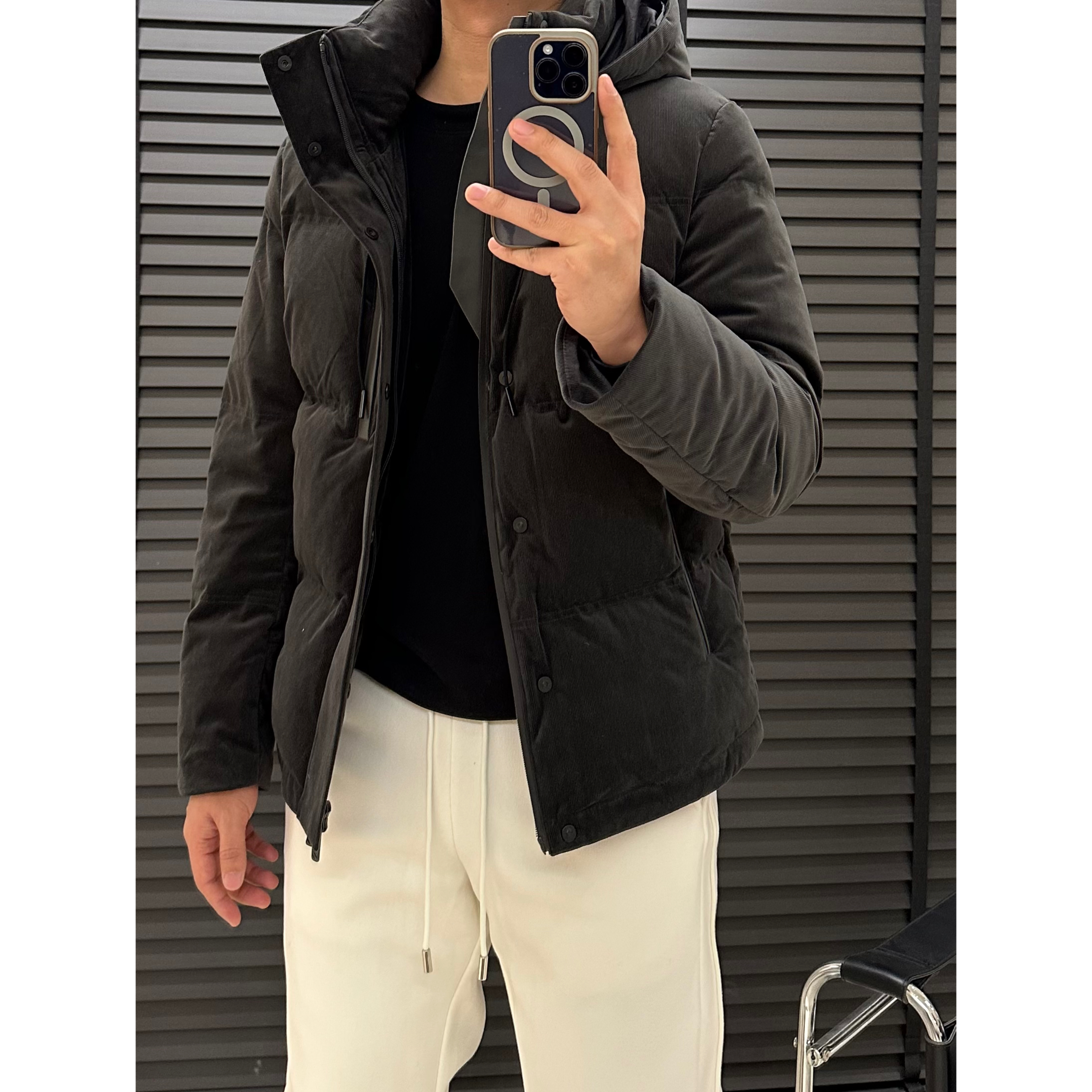 经典简约灯芯绒连帽羽绒服*时尚百搭保暖休闲白鸭绒羽绒服6218