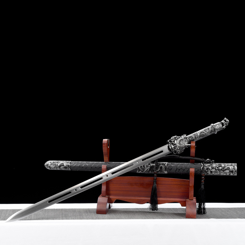 新疆包邮百炼花纹钢夹钢长刀剑覆土烧刃宝剑龙泉市冷兵器未开刃