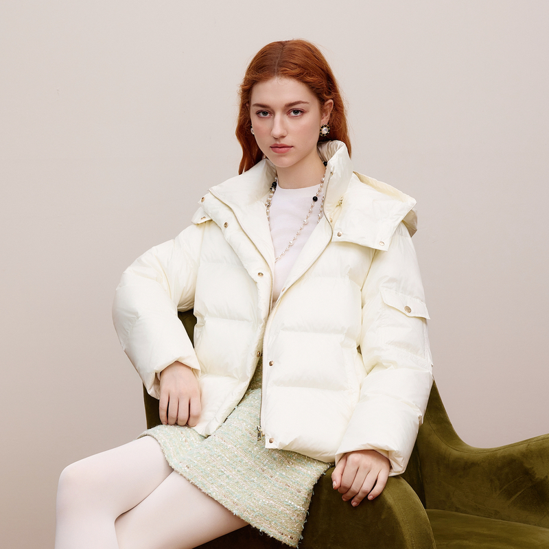 LIME/莱茵冬季连帽羽绒服短款冬日必备百搭米白色LDGD8COHC905