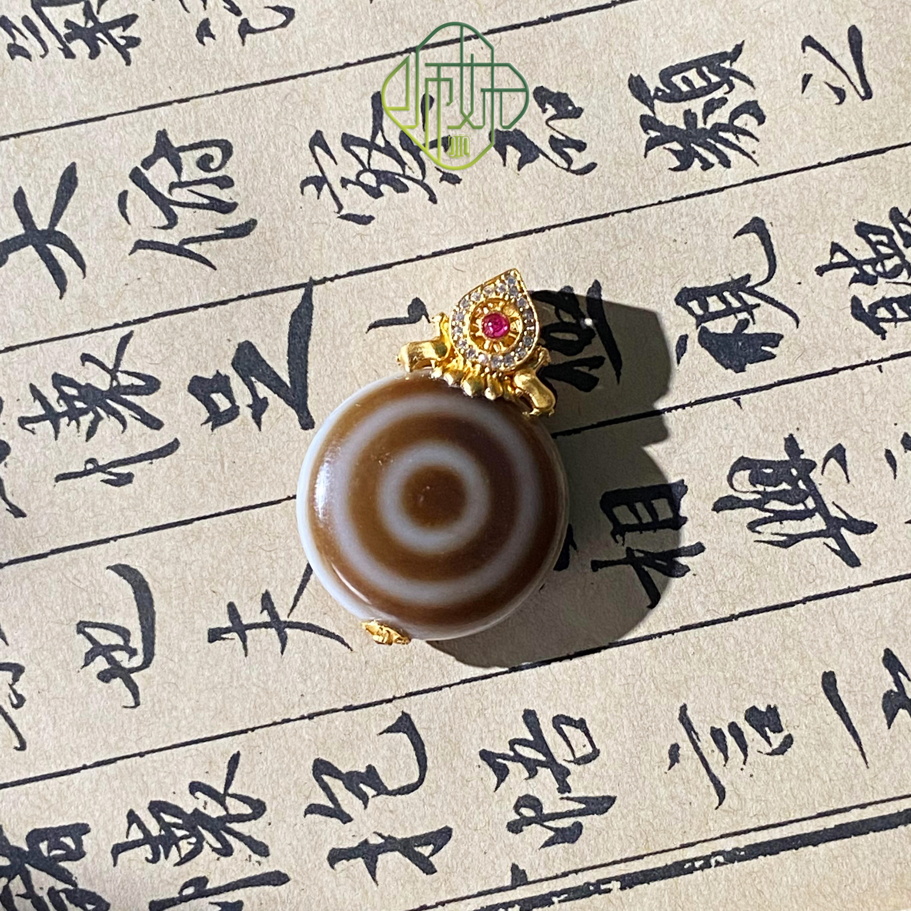 扶摇臻选|银镶双鹿听经LP羊板Y玛瑙吊坠0351