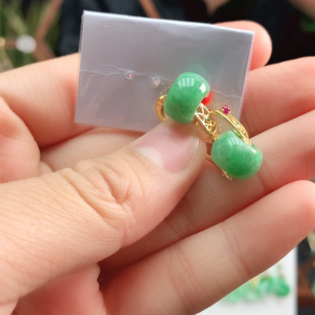 翡翠耳饰银S925镶嵌耳饰