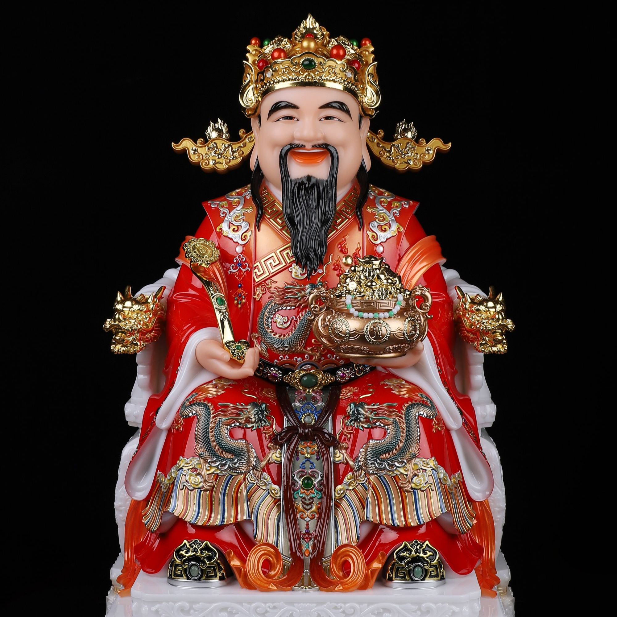 合成汉白玉财神爷供奉店铺开业招财财神爷摆件办公室家用聚宝财神
