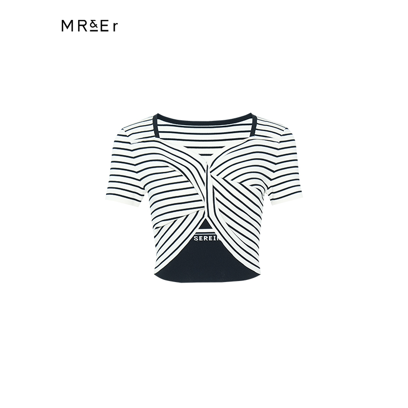 【专柜同款】夏季新款质感横条纹短袖针织衫R4B52634