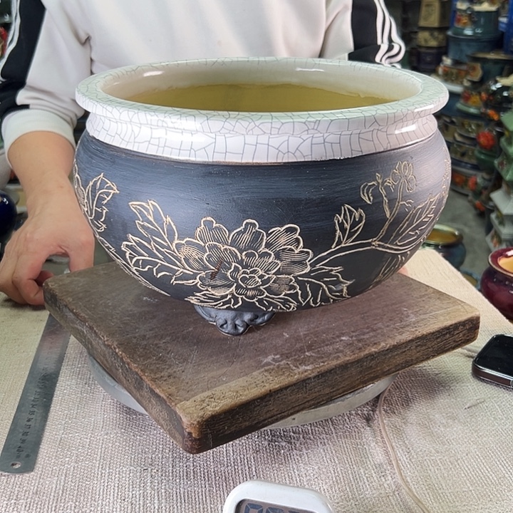 清***君泳坤堂石湾花盆陶瓷