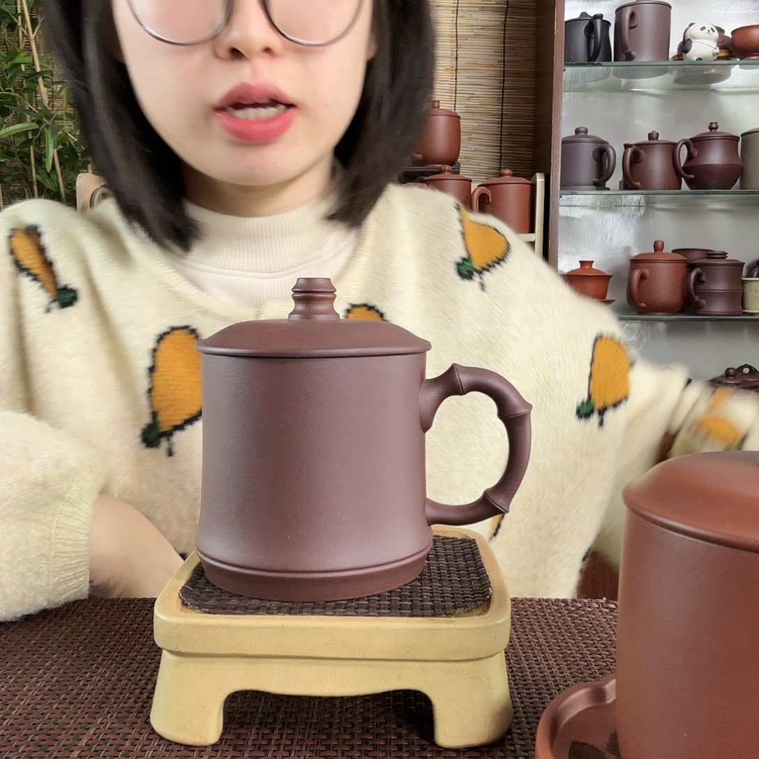 紫砂茶杯深井紫泥大竹节办公杯没礼盒480CC左右