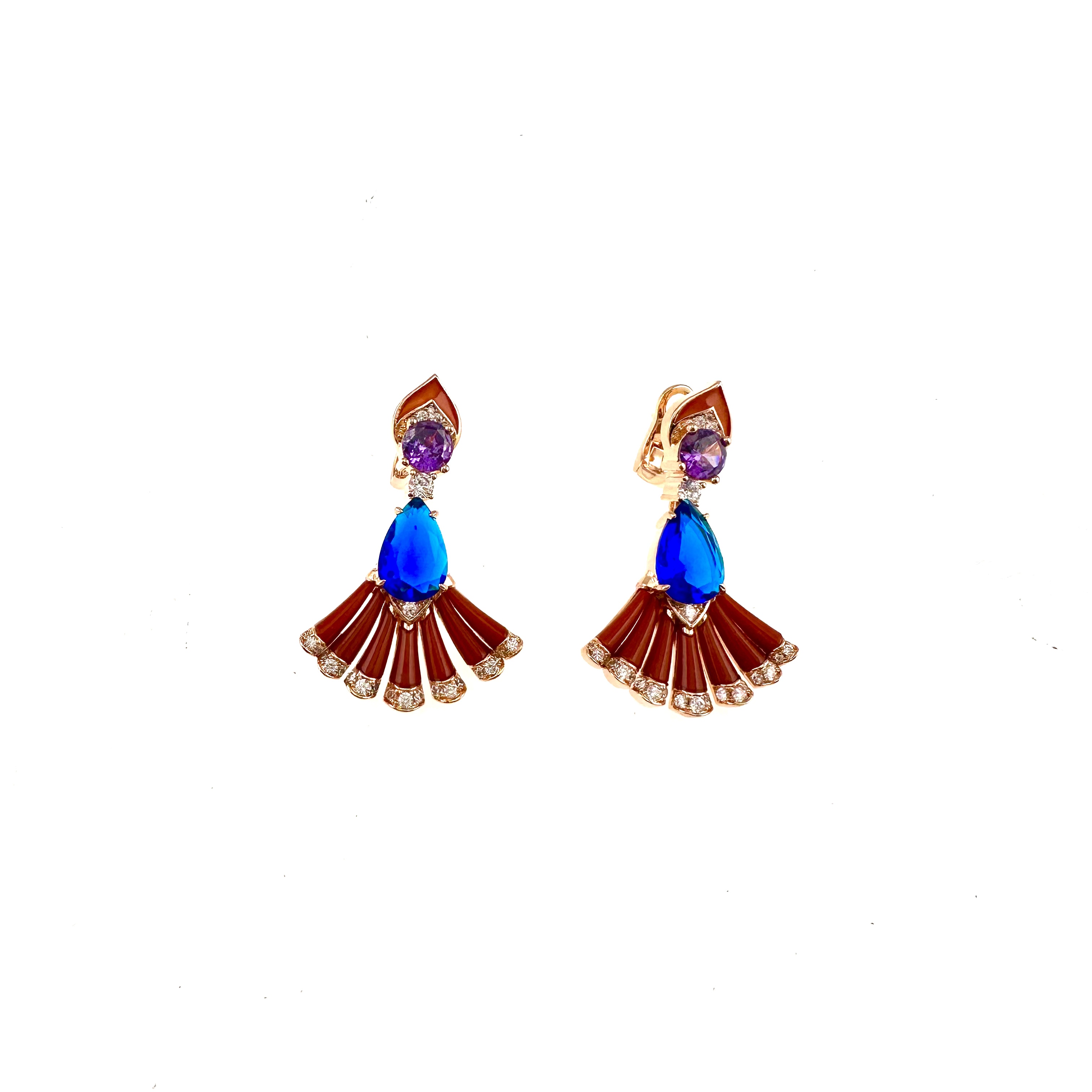 铜合金锆石耳饰 D051《佳禾》欧美瑞丽奢华多彩色扇子拼接耳环