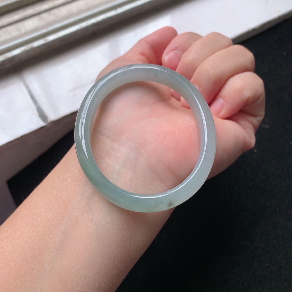 1502号 缅甸天然A货翡翠手镯53/54圈口冰润满绿贵妃手镯