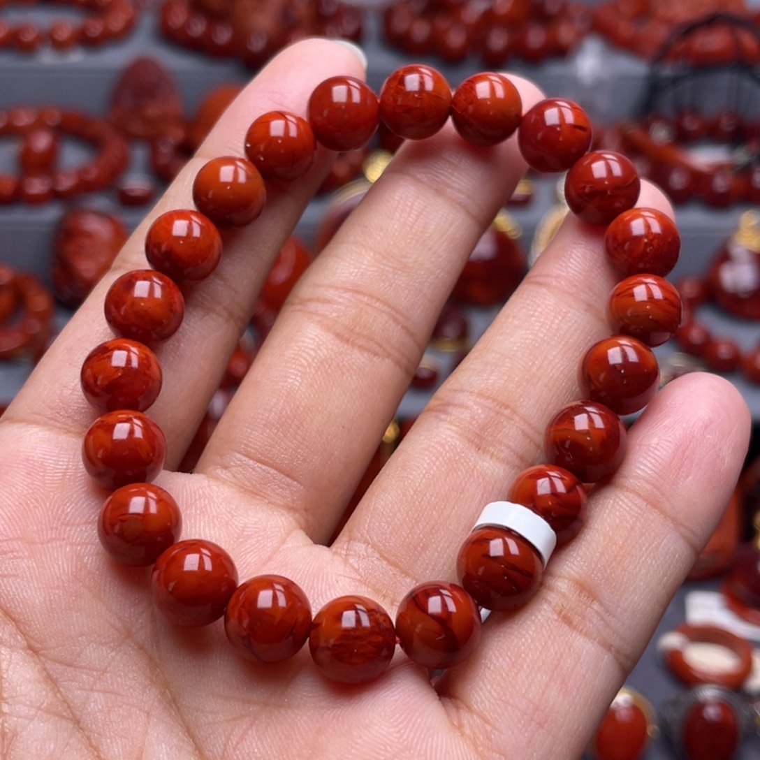 南红玛瑙未镶嵌珠宝奇石单圈9mm